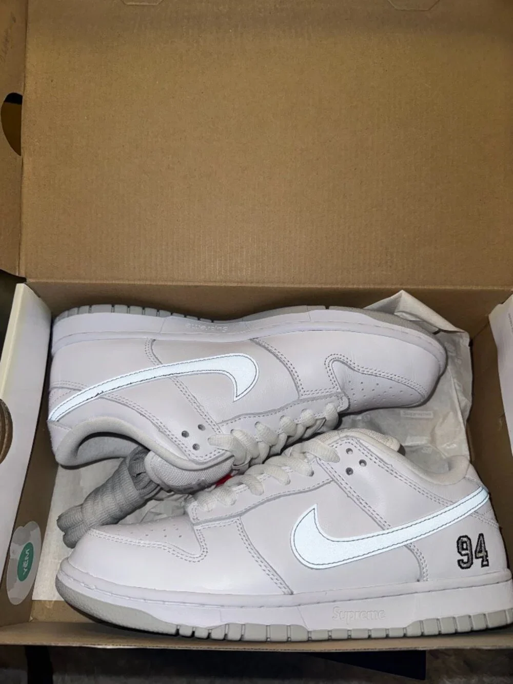 Nike x Supreme SB Dunk Low | White/Metallic/Silver | BRAND NEW
